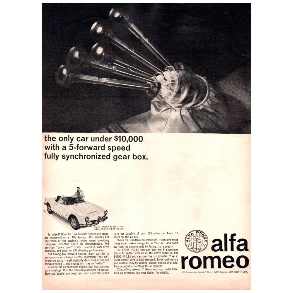 1964 Alfa Romeo Giulia Spider Convertible 2 Seater Roadster Vintage Print Ad Car
